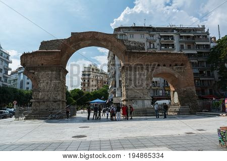 THESSALONIKI, GREECE - MAY 25, 2017: The Arch of Galerius, better known as the Kamara, Thessaloniki, Greece. It was built to honor the Roman Emperor Galerius.
