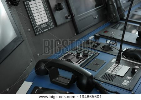 Ship control panel in captain's bridge