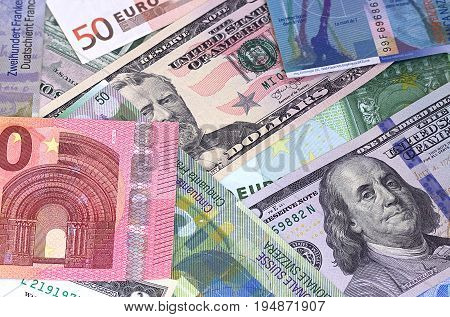 Abstract dollar euro and swiss franc background