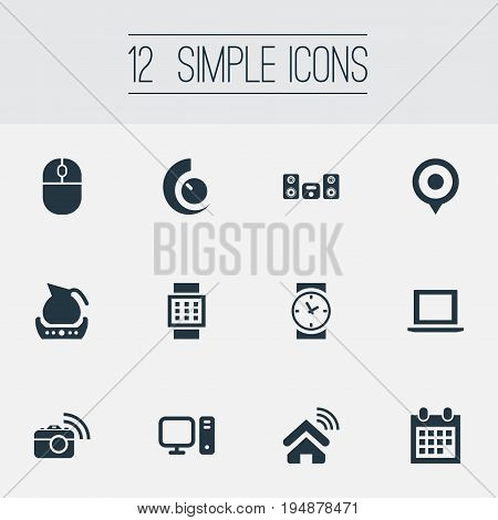 Vector Illustration Set Of Simple Device Icons. Elements Control Device, Internet Of Things, Photography And Other Synonyms Computer, Personal And Pin.