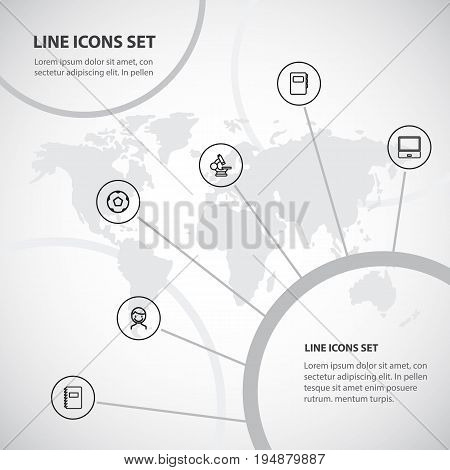 Set Of 6 Editable Education Icons. Includes Symbols Such As Dictionary, Notebook, Classbook And More. Can Be Used For Web, Mobile, UI And Infographic Design.