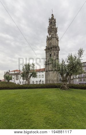 Bell tower of the Clerigos Church (Torre dos Clerigos) is one famous panoramic viewpoint destination of Porto city Portugal.