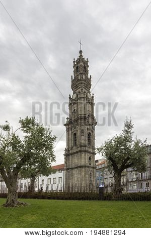 Bell tower of the Clerigos Church (Torre dos Clerigos) is one famous panoramic viewpoint destination of Porto city Portugal.