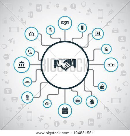 Vector Illustration Set Of Simple Property Icons. Elements Partnership, 3 Housings, Choose And Other Synonyms Eco, Advertising And Structure.