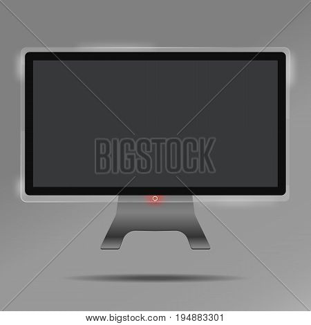 A realistic computer screen. Modern stylish LCD panel, LED type. A model of a large computer monitor. Empty TV template. Element of graphic design for catalog, website, as a layout. Illustrations.