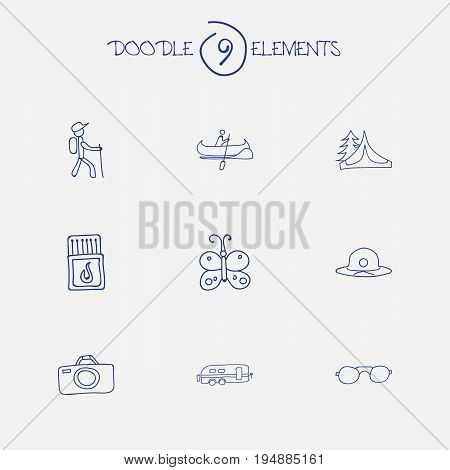 Set Of 9 Editable Travel Icons. Includes Symbols Such As Beauty Insect, Boat, Camper And More. Can Be Used For Web, Mobile, UI And Infographic Design.