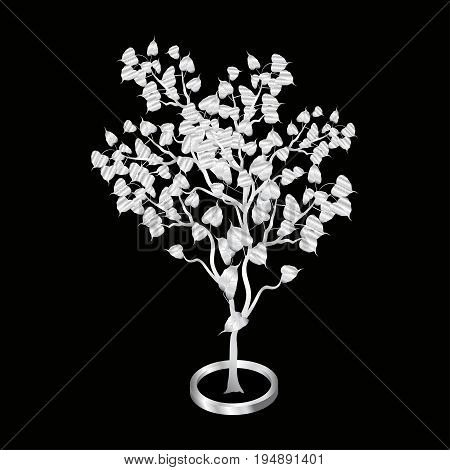Silver Bodhi tree Isolated on black background, vector illustration.