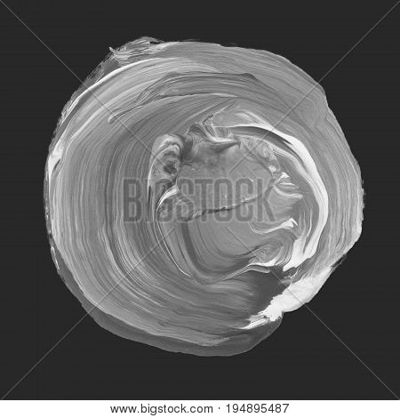 Acrylic Circle Isolated On Black Background. Gray Round Watercolor Shape For Text. Element For Diffe