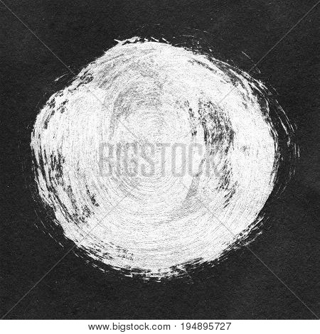 Acrylic Circle On Black Textured Background. White Round Uneven Shape For Text. Element For Differen