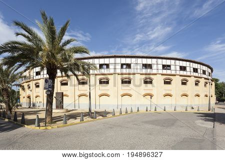 Lorca Spain - May 29 2017: Historic bullfight arena in the city of Lorca. Province of Murcia Spain