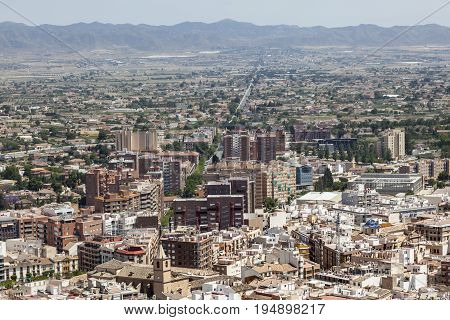 Panoramic view over the city of Lorca. Province of Murcia Spain