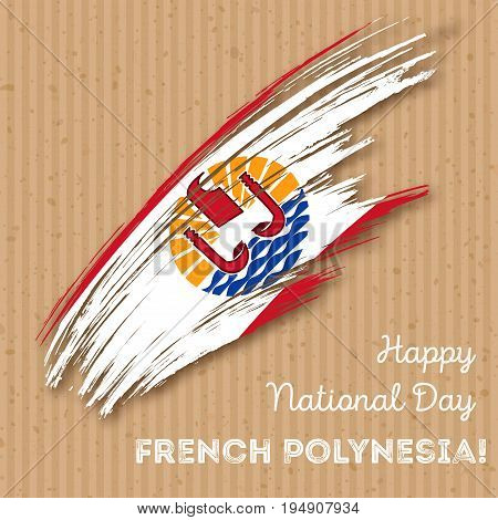 French Polynesia Independence Day Patriotic Design. Expressive Brush Stroke In National Flag Colors