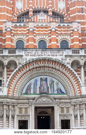 Westminster Cathedral Catholic Church neo-Byzantine style London United Kingdom. It is the largest Catholic church in England and Wales and the seat of the Archbishop of Westminster.