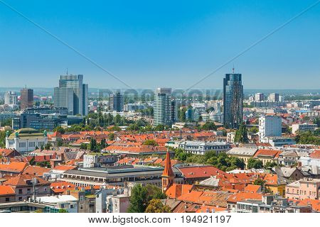 Zagreb down town skyline and modern business towers panoramic view, Croatia capital