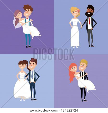 set bried and groom marry style vector illustration