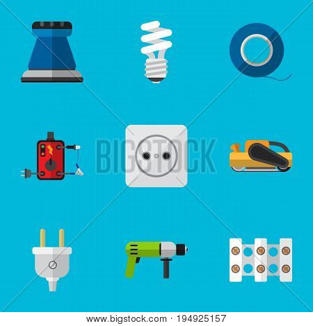 Set Of 9 Editable Electric Icons. Includes Symbols Such As Emery Paper, Borer, Soldering And More. Can Be Used For Web, Mobile, UI And Infographic Design.