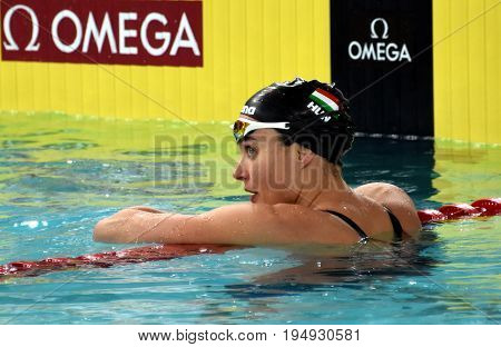 Hong Kong China - Oct 30 2016. Competitive swimmer Zsuzsanna JAKABOS (HUN) after Women's 400m Freestyle Preliminary Heat. FINA Swimming World Cup Preliminary Heats Victoria Park Swimming Pool.