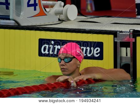 Hong Kong China - Oct 30 2016. Russian olympian and world champion breaststroke swimmer Yulia Yefimova after the Women's Breaststroke 200m Preliminary Heat. FINA Swimming World Cup.