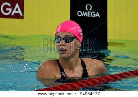 Hong Kong China - Oct 30 2016. Russian olympian and world champion breaststroke swimmer Yulia Yefimova after the Women's Breaststroke 200m Preliminary Heat. FINA Swimming World Cup.