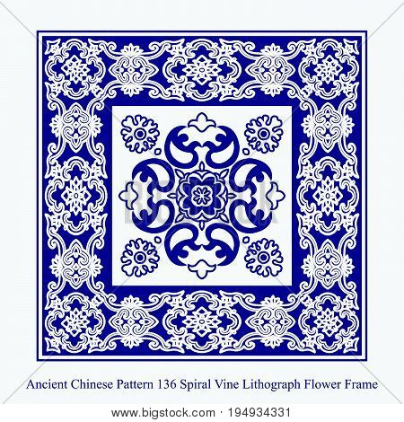 Ancient Chinese Pattern Of Spiral Vine Lithograph Flower Frame