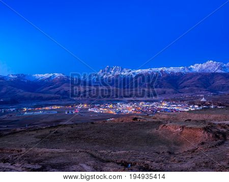 View of the city of Dege in Sichuan, China, in early morning