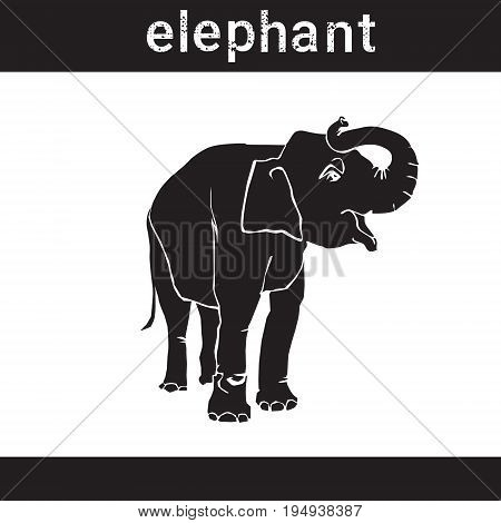 Silhouette Elaphant In Grunge Design Style Animal Icon Vector Illustration
