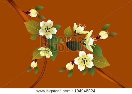 Nature background with blossom branch of pink sakura flowers. Vector template isolated