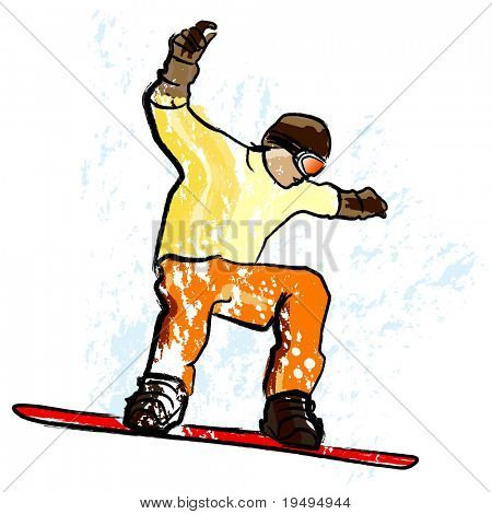 Ilustracja wektorowa z snowboarder w suchej chalkcharcoal ołówek i technika akwarela