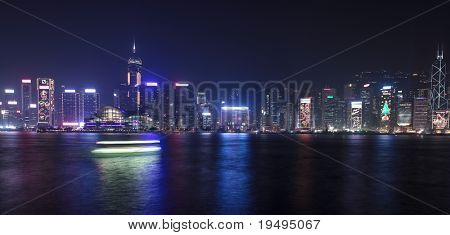 Skyline di distretto centrale di Hong Kong di notte (fotografia di grande formato)