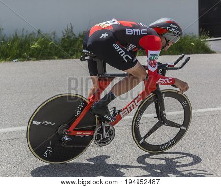 Bourgoin-Jallieu France - 07 May 2017: The Italian cyclist Alessandro De Marchi of BMC Team riding during the time trial stage 4 of Criterium du Dauphine 2017.