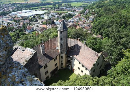 Krautheim Castle above a small village in Hohenlohe named Krautheim (Germany)