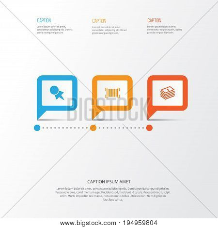 Commerce Icons Set. Collection Of Dollar Banknote, Discount Coupon, Identification Code And Other Elements. Also Includes Symbols Such As Barcode, Coupon, Discount.