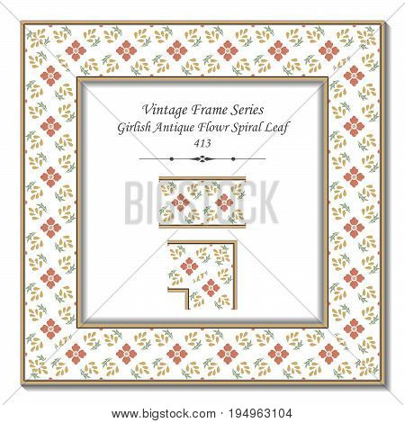 Vintage 3D Frame Of Girlish Antique Flowr Spiral Leaf