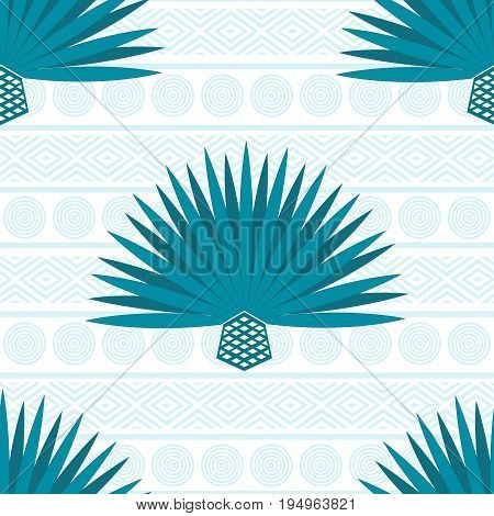 Abstract vector background with maguey. Seamless pattern with blue agave cactus