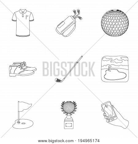 A golfer, a ball, a club and other golf attributes.Golf club set collection icons in outline style vector symbol stock illustration .