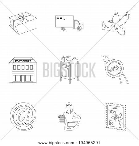 Postman, envelope, mail box and other attributes of postal service.Mail and postman set collection icons in outline style vector symbol stock illustration .