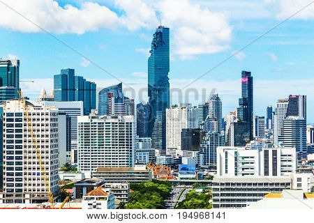 Bangkok Thailand - 6 July 2017 - View of Bangkok skyline shows the newly built Mahanakorn building in the distant on a bright sunny day of July 6 2017 in Bangkok Thailand