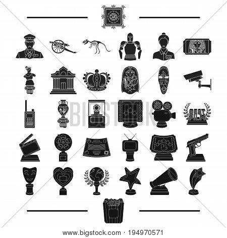 ancient, museum, antiquity and other  icon in black style.gifts, history, products, icons in set collection