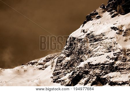 Sepia Photo Of Mountain In Austria Salzburg Lofer