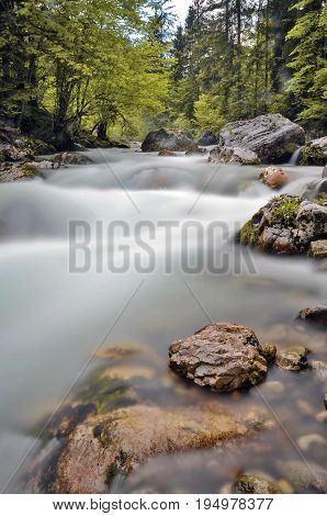 river in long exposed in Lofer by Salzburg in Austria