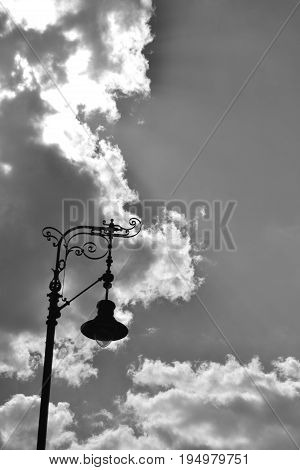 vintage lamppost in the cloudy budapest hungary