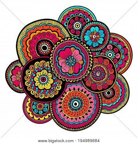 Ethnic mehndi ornament. Indian style. Beautiful doodle art floral composition. Doodle floral drawing. Zentangle floral ornament
