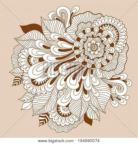 Beautiful doodle art floral composition. Henna tattoo flower template. Doodle floral drawing. Zentangle floral ornament.