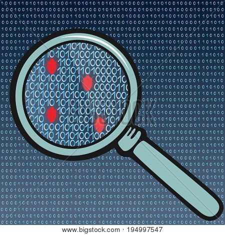 Bug in the system code. The virus is detected. Beetles under the magnifying glass