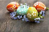 Basket full of Easter eggs and flower