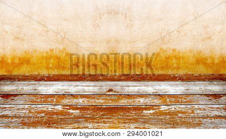 Grunge Wooden Board And Grunge Wall Background