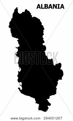 Vector Map Of Albania With Title. Map Of Albania Is Isolated On A White Background. Simple Flat Geog