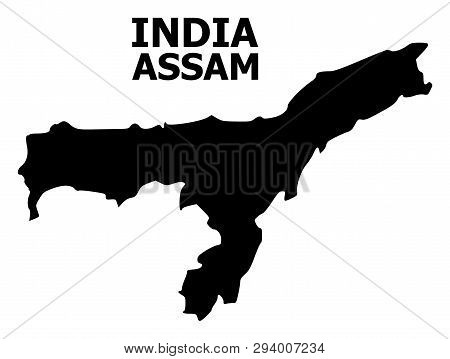 Vector Map Of Assam State With Title. Map Of Assam State Is Isolated On A White Background. Simple F