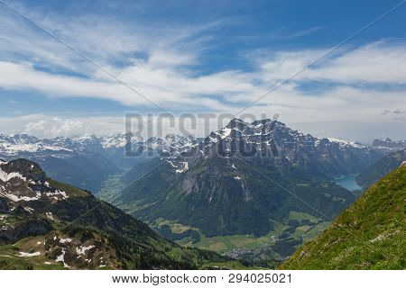 Swiss Glaernisch, Glarus, Kloentalersee, Cloudy Blue Sky