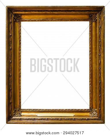 Picture Gold Wooden Frame For Design On Isolated Background